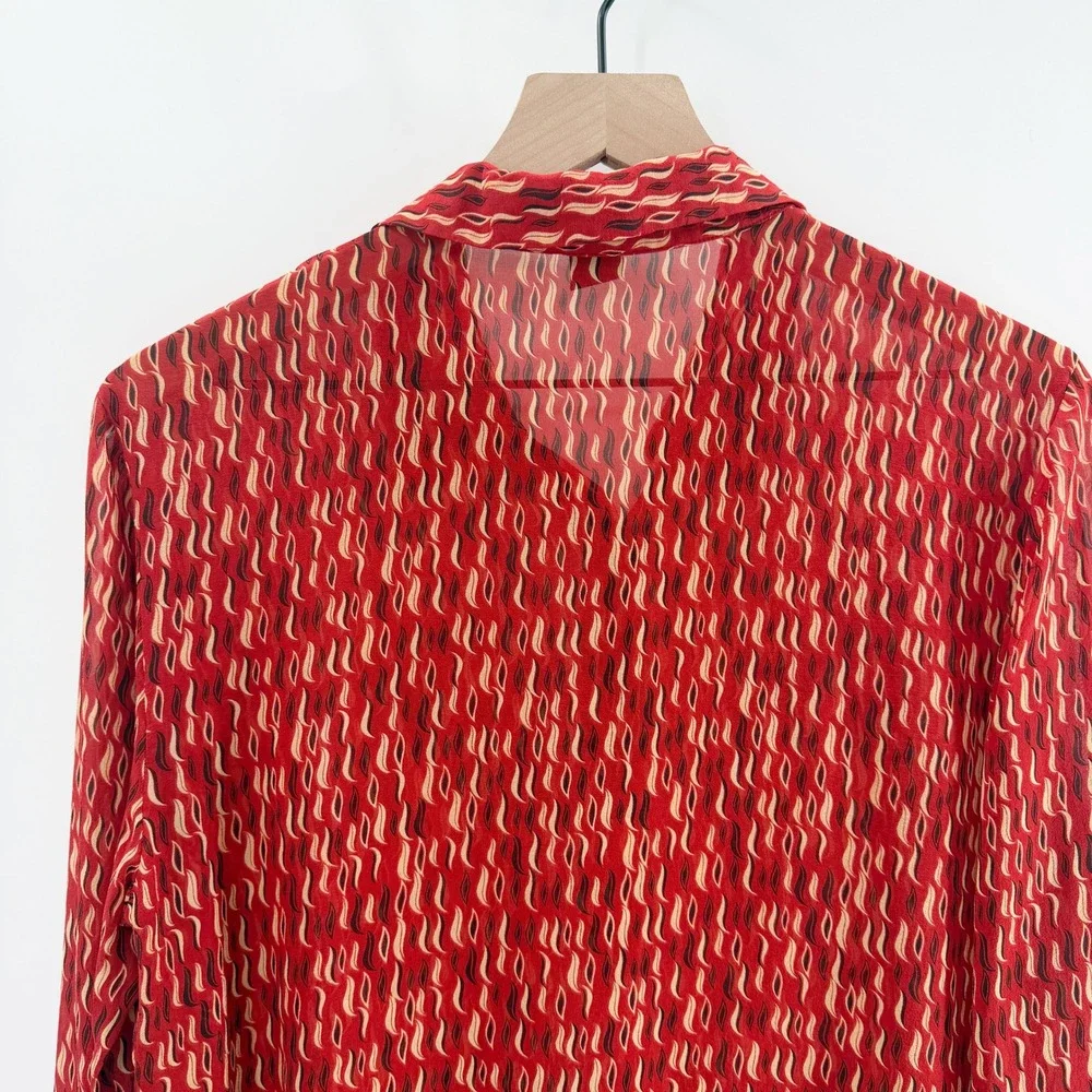 Vintage Y2K The Limited 100% Silk‎ Sheer Button Down Top in Red Flame Size L